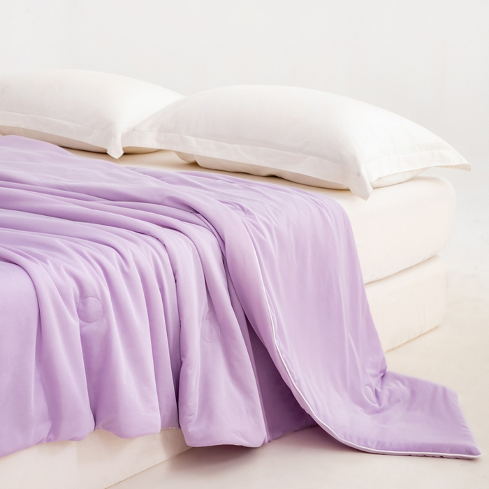 91家纺网 家纺一手货源 找家纺 莱家富 2025新款A类云母凉感丝冰淇淋夏被天丝瓜瓜夏被夏凉被空调被 丁香紫