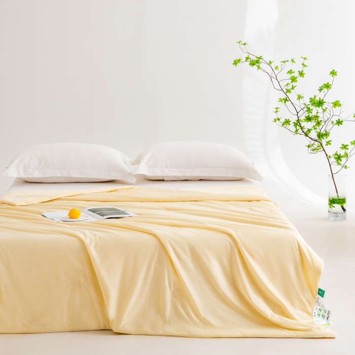 91家纺网 家纺一手货源 找家纺 莱家富 2025新款A类云母凉感丝冰淇淋夏被天丝瓜瓜夏被夏凉被空调被 柠檬黄