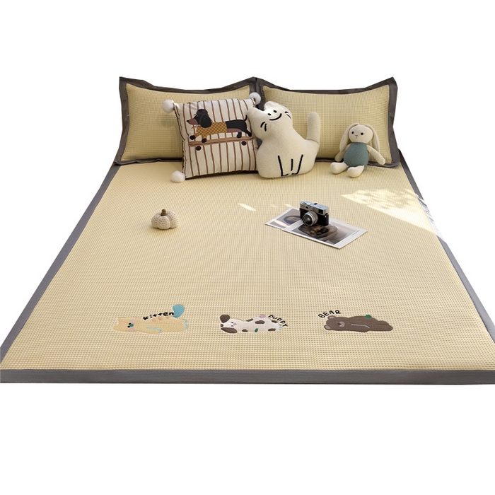 91家纺网 家纺一手货源 找家纺 （总）莱家富 2025新款乙纶冰豆豆凉席冰丝席-华夫格绣花