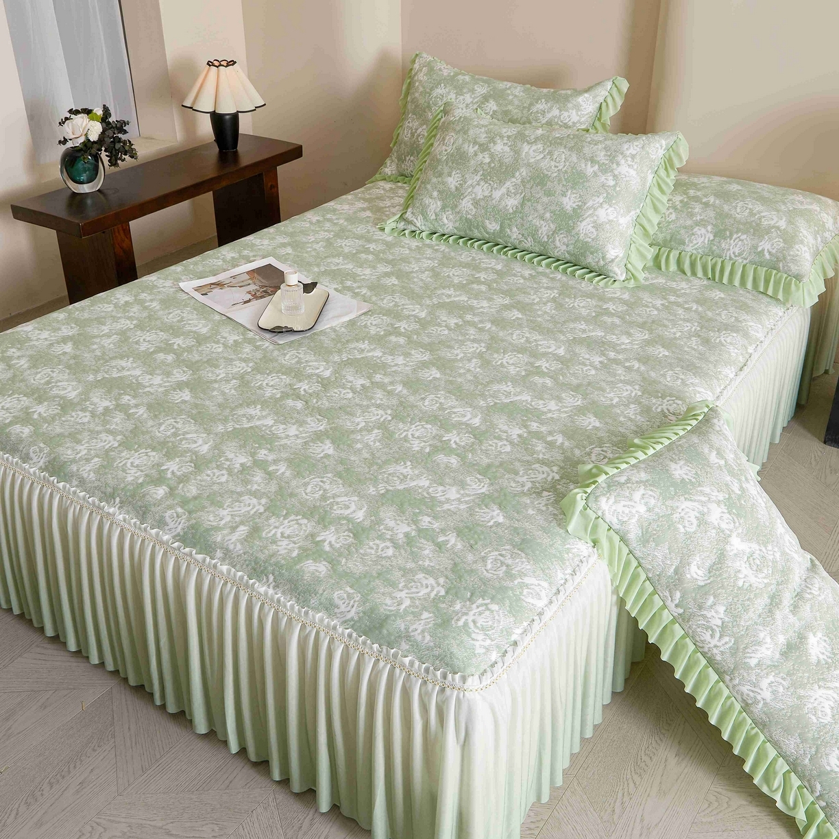 （总）诺梵家纺 2025新款PE冰豆豆冰丝床裙-玫瑰系列