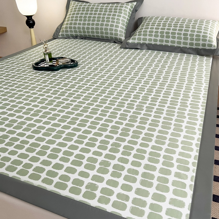 91家纺网 家纺一手货源 找家纺 莱家富 2025新款乙纶凉席冰丝席-绮梦 果绿-床席款