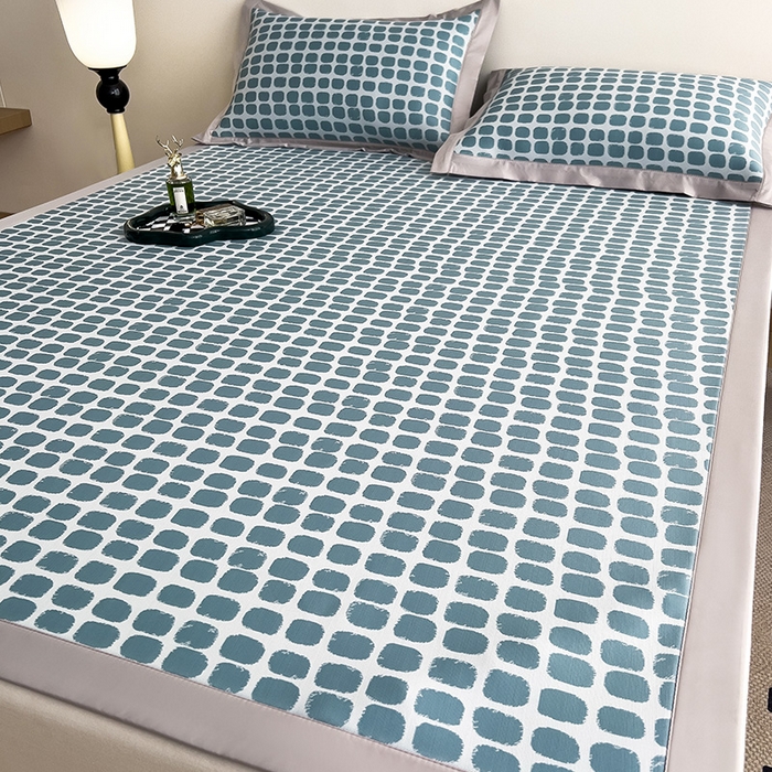 91家纺网 家纺一手货源 找家纺 莱家富 2025新款乙纶凉席冰丝席-绮梦 湖蓝-床席款