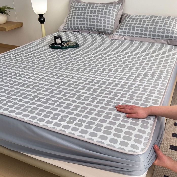 91家纺网 家纺一手货源 找家纺 莱家富 2025新款乙纶凉席冰丝席-绮梦 素雅灰-床笠款