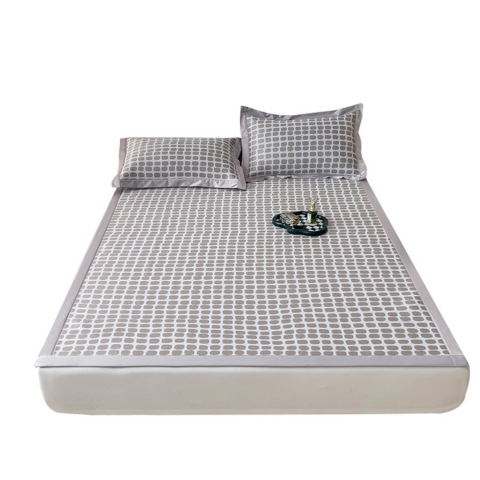 91家纺网 家纺一手货源 找家纺 莱家富 2025新款乙纶凉席冰丝席-绮梦 咖啡棕-床席款