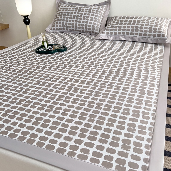 91家纺网 家纺一手货源 找家纺 莱家富 2025新款乙纶凉席冰丝席-绮梦 咖啡棕-床席款