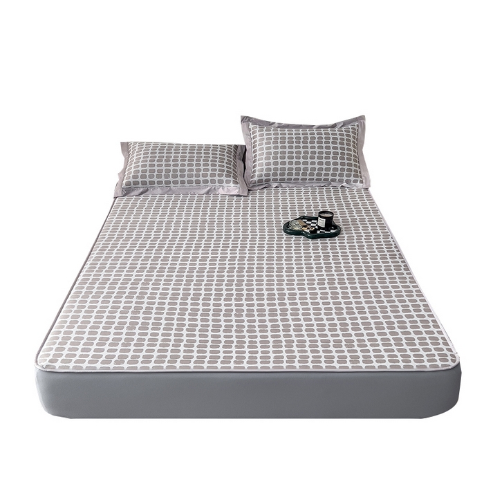 91家纺网 家纺一手货源 找家纺 莱家富 2025新款乙纶凉席冰丝席-绮梦 咖啡棕-床笠款