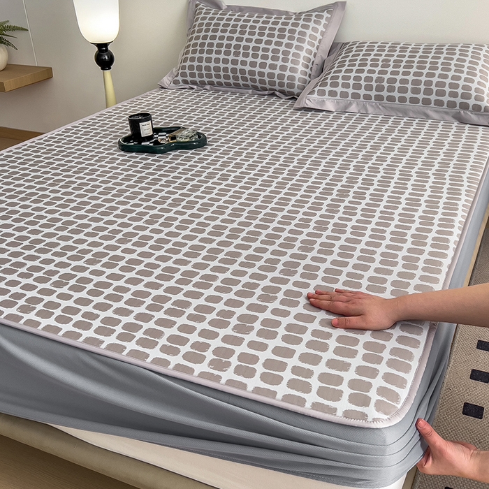 91家纺网 家纺一手货源 找家纺 莱家富 2025新款乙纶凉席冰丝席-绮梦 咖啡棕-床笠款