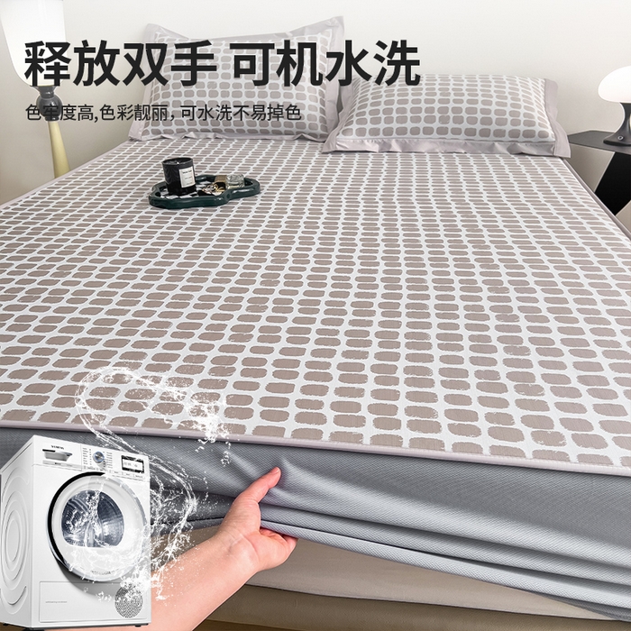 91家纺网 家纺一手货源 找家纺 莱家富 2025新款乙纶凉席冰丝席-绮梦 咖啡棕-床笠款