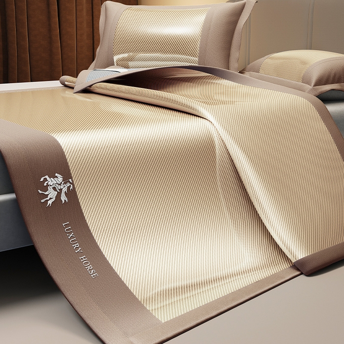 91家纺网 家纺一手货源 找家纺 莱家富 2025新款A类轻柔丝凉感凉席冰丝席-文森特 文森特-素雅咖（床席款）