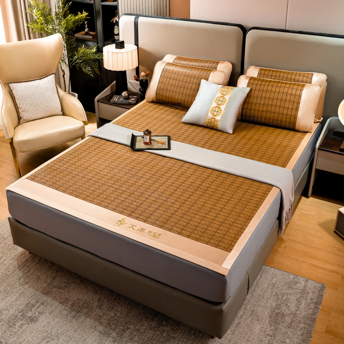 91家纺网 家纺一手货源 找家纺 （总）莱家富 2025新款艾草刺绣藤席套件