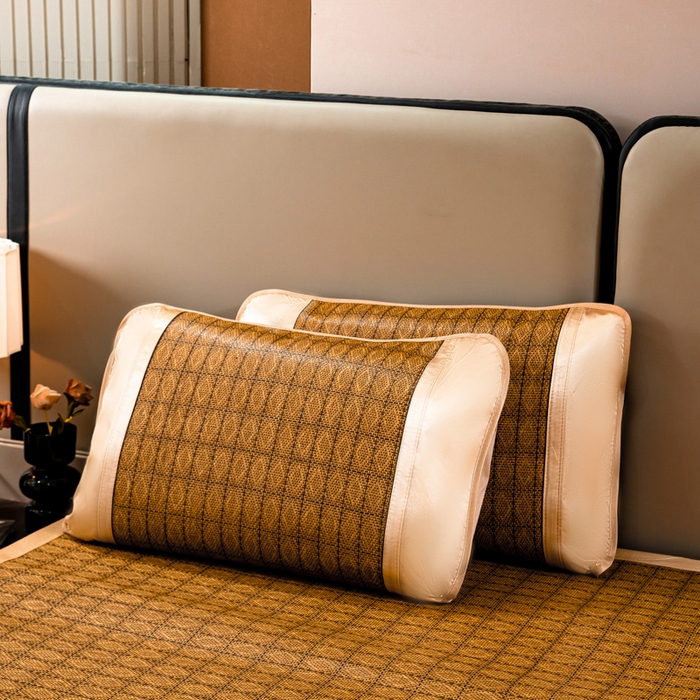 91家纺网 家纺一手货源 找家纺 莱家富 2025新款艾草刺绣藤席套件 艾草-罗马格