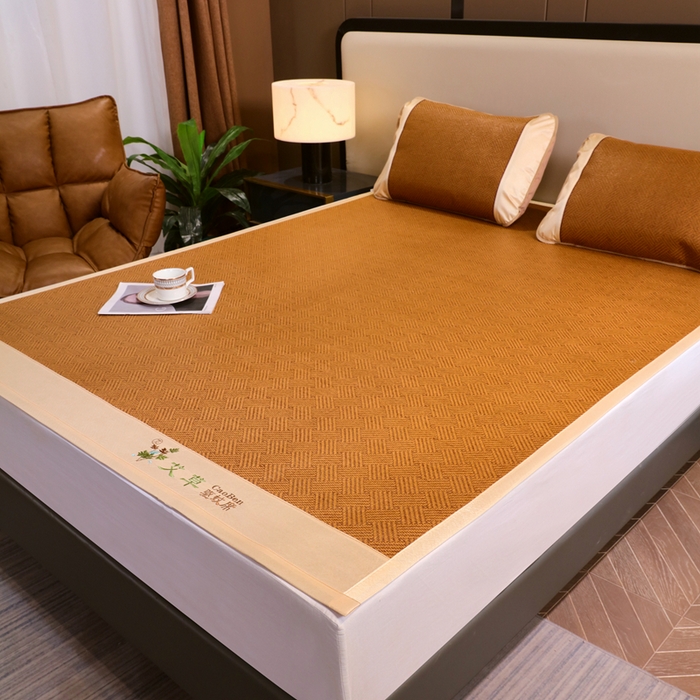 91家纺网 家纺一手货源 找家纺 （总）莱家富 2025新款双面艾草刺绣藤席套件