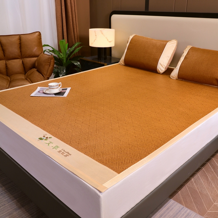 91家纺网 家纺一手货源 找家纺 （总）莱家富 2025新款双面艾草刺绣藤席套件