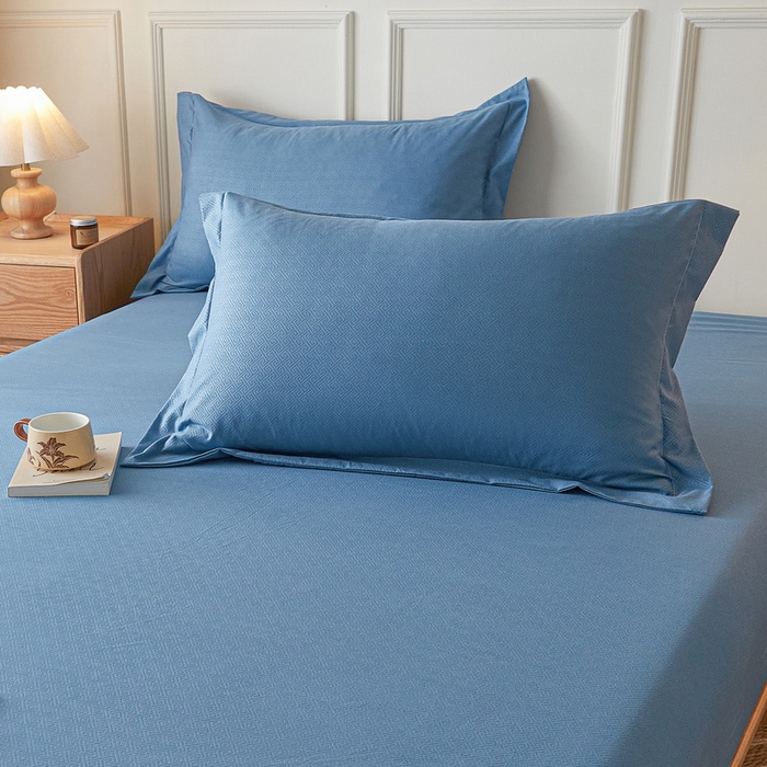 91家纺网 家纺一手货源 找家纺 露梦家纺 2025新款纯色磨毛压花简约枕套 蓝色