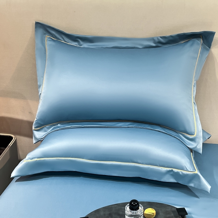 露梦家纺 2025新款纯色冰丝凉感星辰枕套 冰蓝