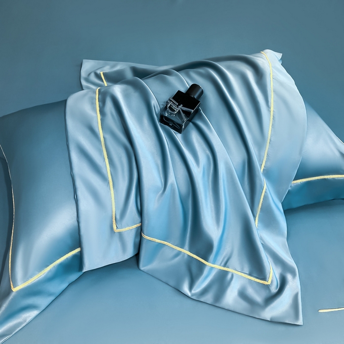 91家纺网 家纺一手货源 找家纺 露梦家纺 2025新款纯色冰丝凉感星辰枕套 冰蓝