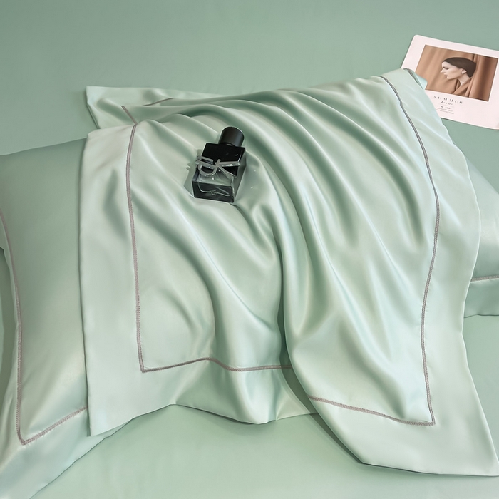 91家纺网 家纺一手货源 找家纺 露梦家纺 2025新款纯色冰丝凉感星辰枕套 水绿
