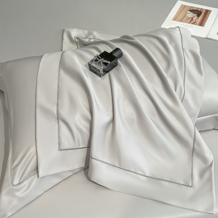 91家纺网 家纺一手货源 找家纺 露梦家纺 2025新款纯色冰丝凉感星辰枕套 浅灰