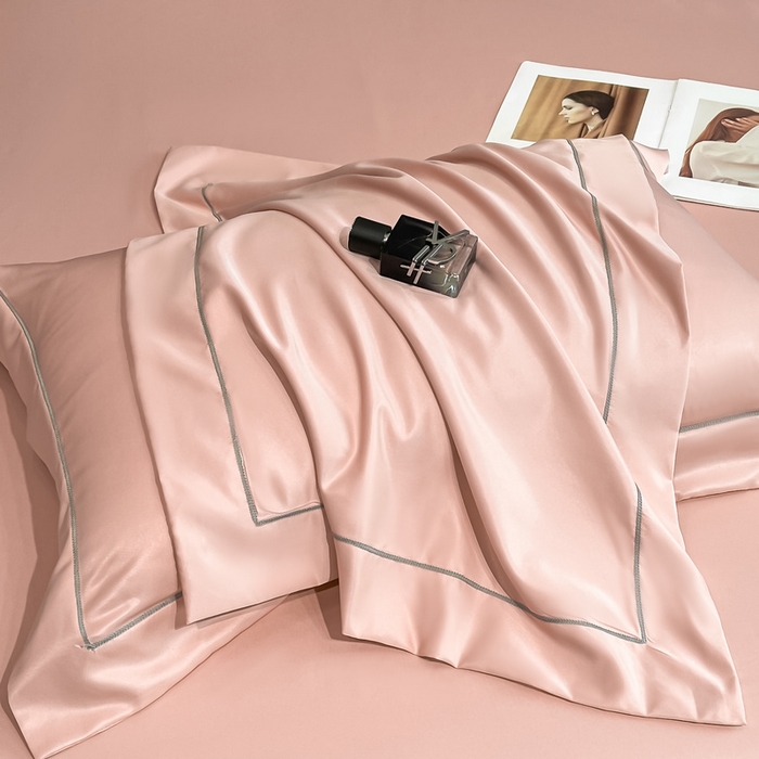 91家纺网 家纺一手货源 找家纺 露梦家纺 2025新款纯色冰丝凉感星辰枕套 豆沙