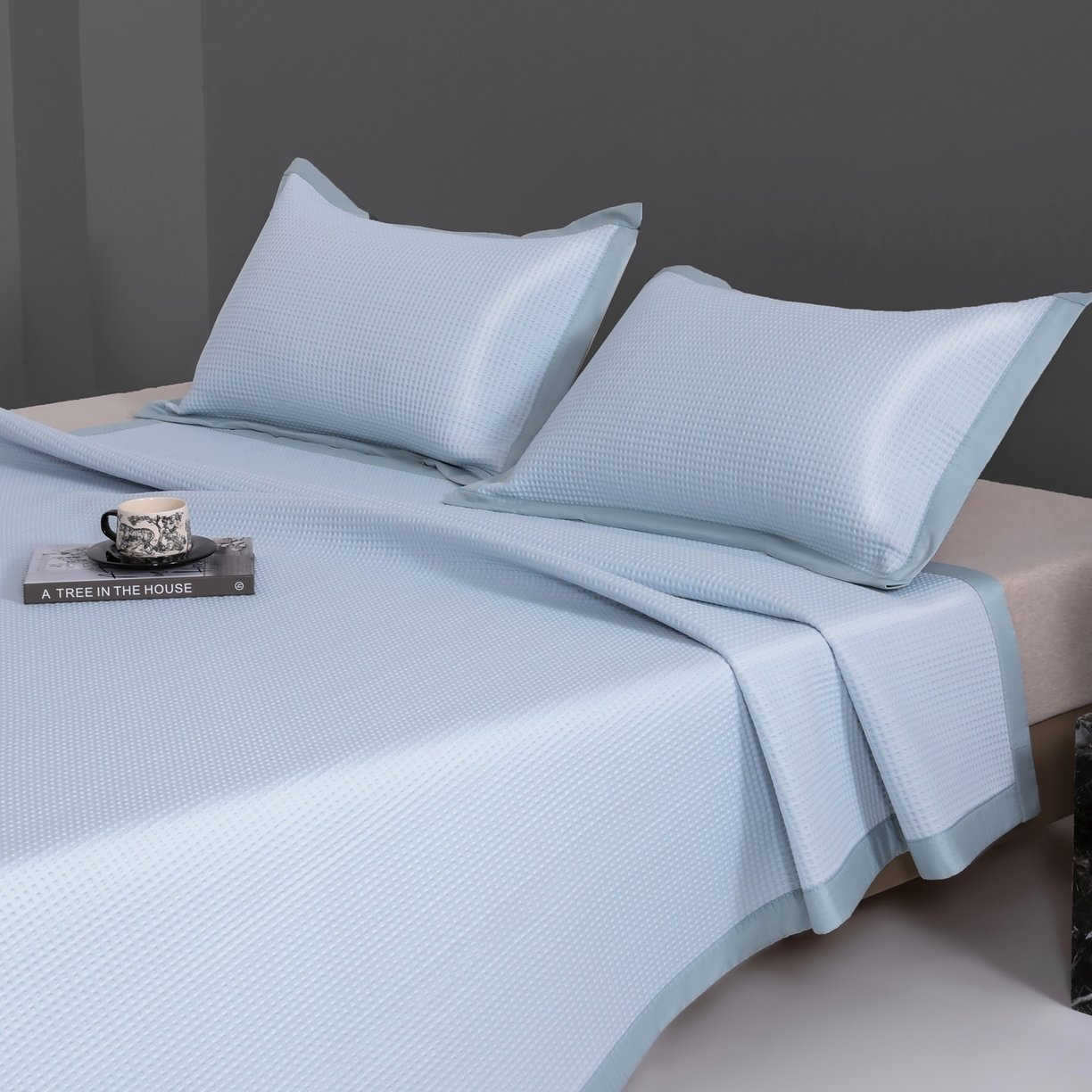 91家纺网 家纺一手货源 找家纺 耀悦家纺2025新款聚乙烯乙纶凉席pe凉感华夫格凉席三件套床笠床席子 华夫格-水晶兰