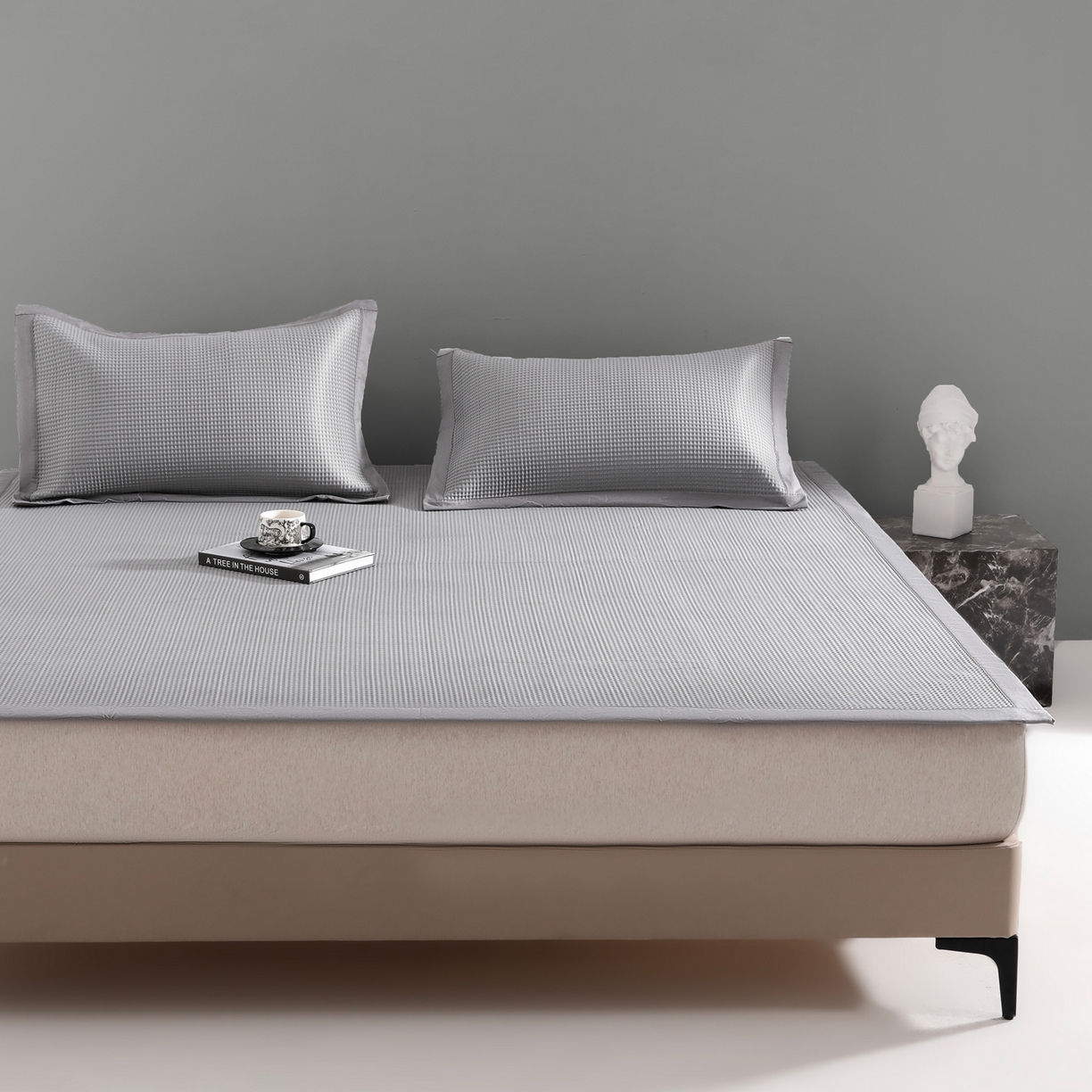 91家纺网 家纺一手货源 找家纺 （总）耀悦家纺2025新款聚乙烯乙纶凉席pe凉感华夫格凉席三件套床笠床席子