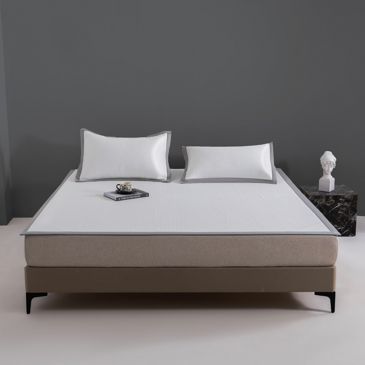 91家纺网 家纺一手货源 找家纺 耀悦家纺2025新款聚乙烯乙纶凉席pe凉感华夫格凉席三件套床笠床席子 华夫格-奶白