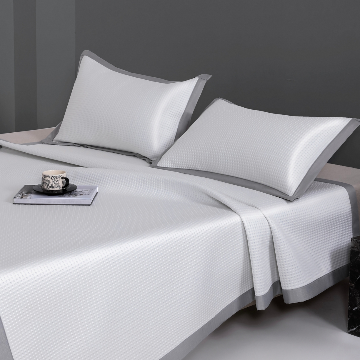 91家纺网 家纺一手货源 找家纺 耀悦家纺2025新款聚乙烯乙纶凉席pe凉感华夫格凉席三件套床笠床席子 华夫格-奶白