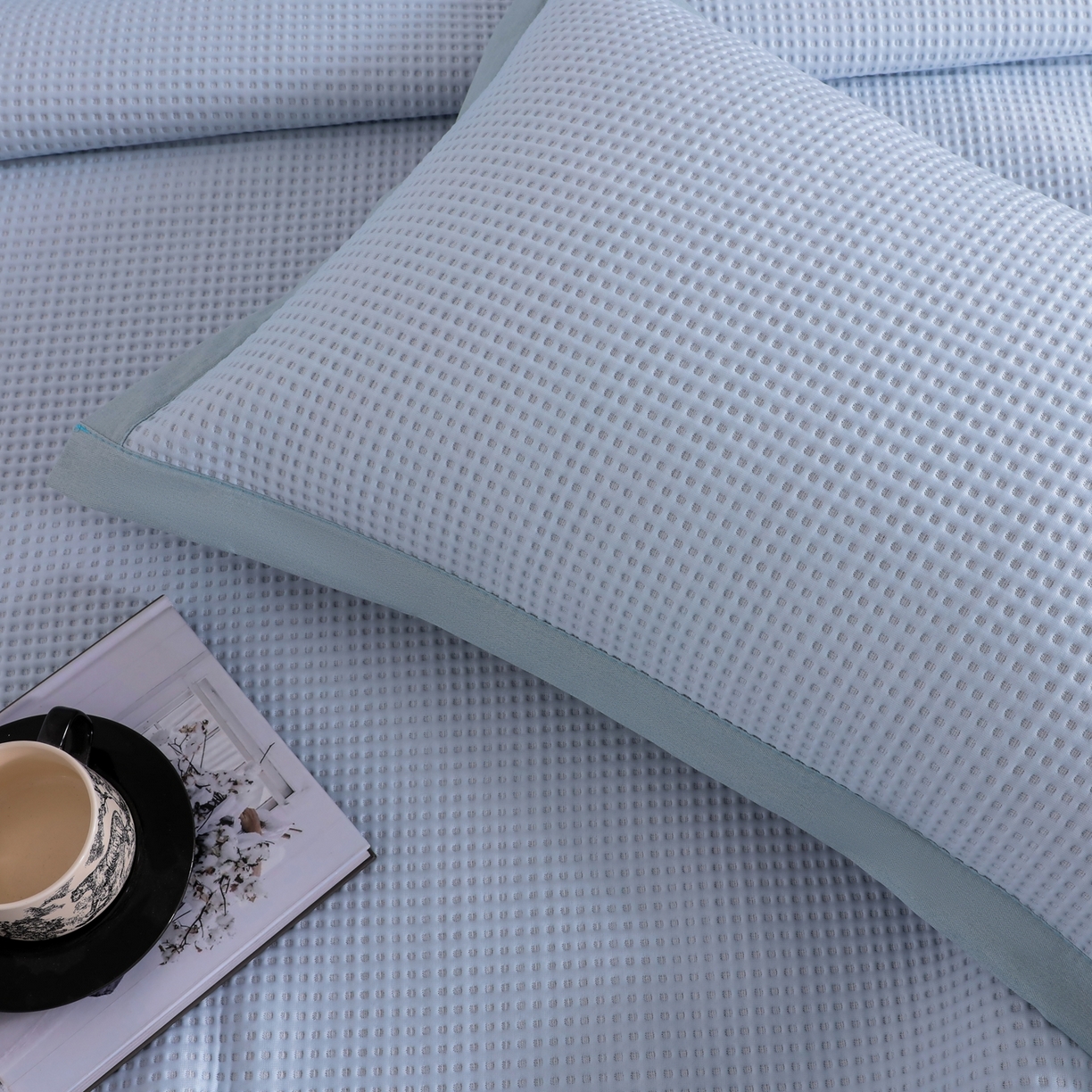 91家纺网 家纺一手货源 找家纺 耀悦家纺2025新款聚乙烯乙纶凉席pe凉感华夫格凉席三件套床笠床席子 华夫格-水晶兰