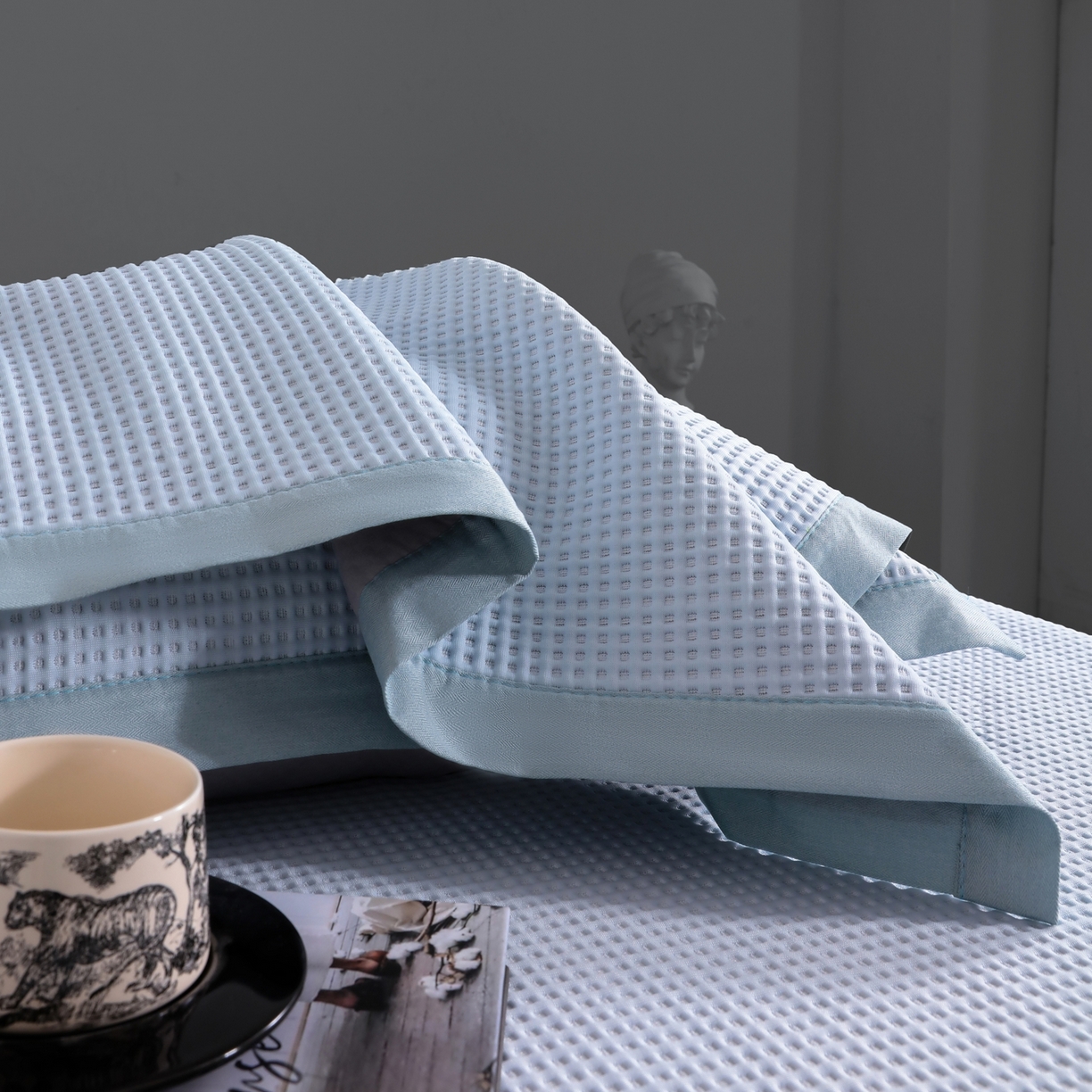 91家纺网 家纺一手货源 找家纺 耀悦家纺2025新款聚乙烯乙纶凉席pe凉感华夫格凉席三件套床笠床席子 华夫格-水晶兰