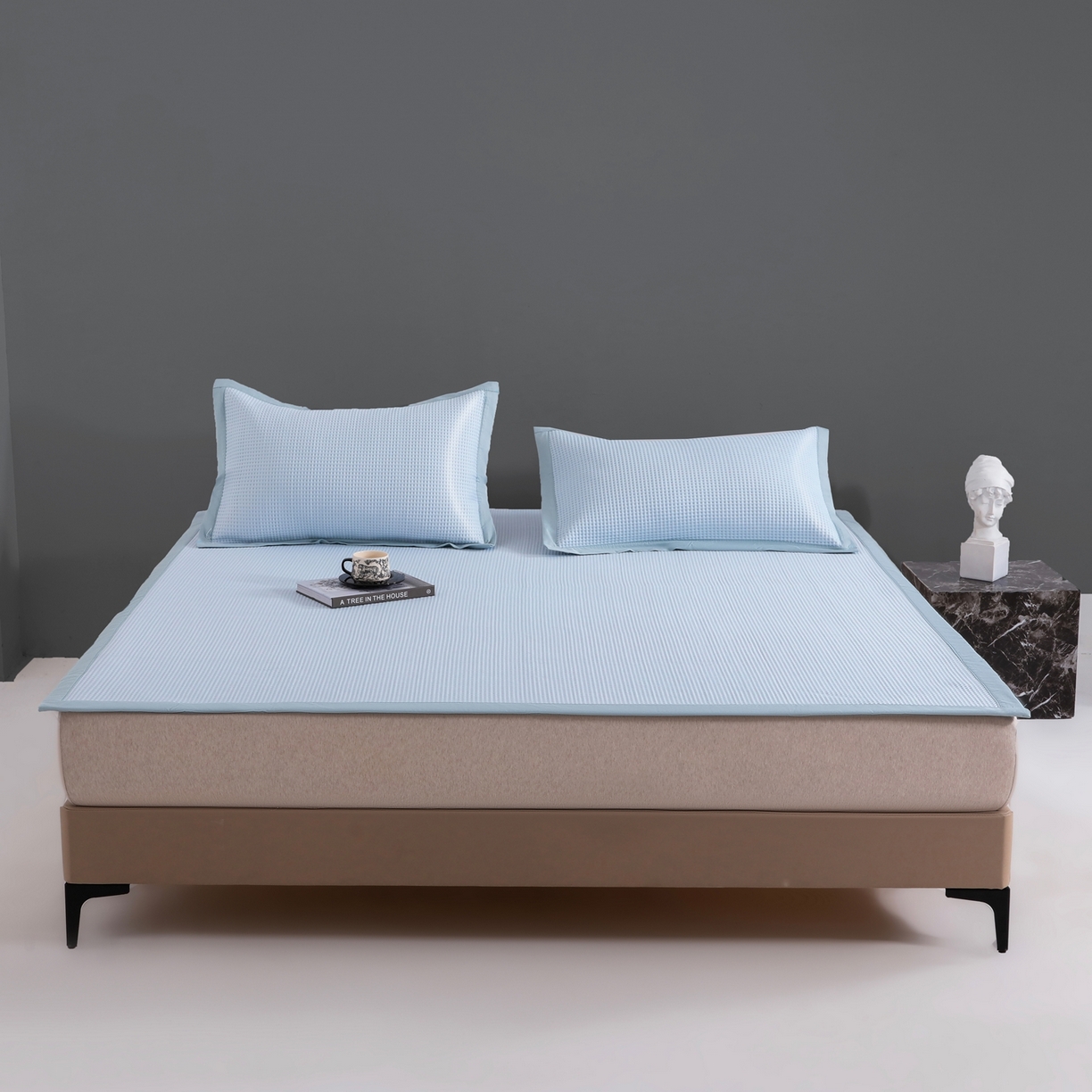 91家纺网 家纺一手货源 找家纺 耀悦家纺2025新款聚乙烯乙纶凉席pe凉感华夫格凉席三件套床笠床席子 华夫格-水晶兰