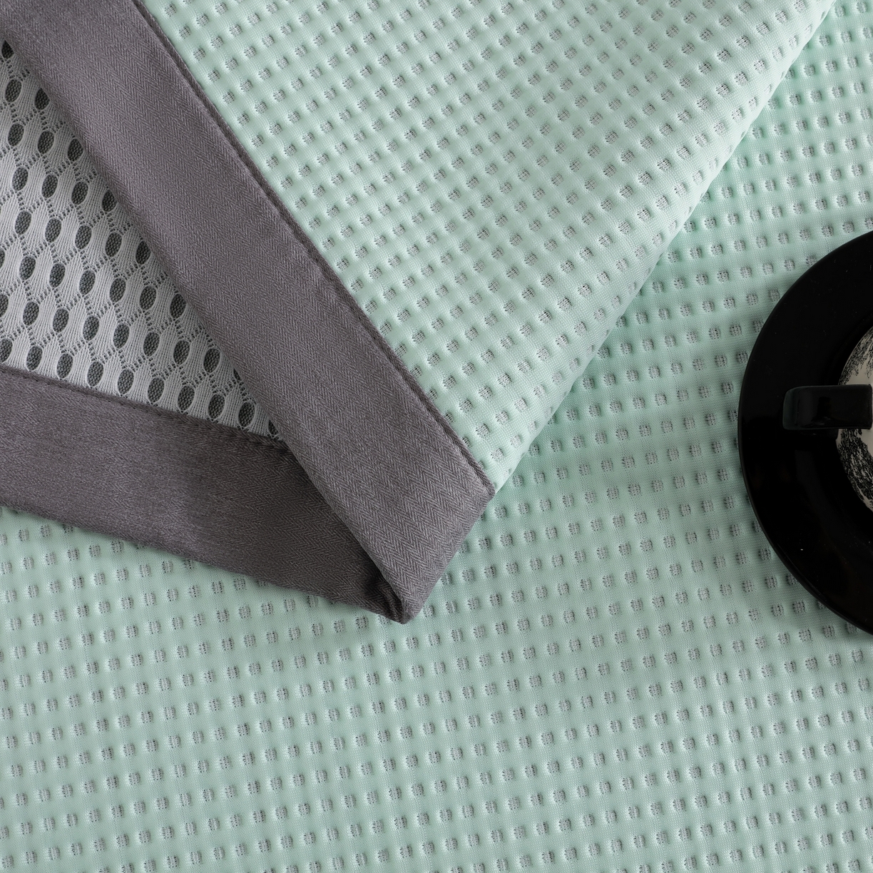 91家纺网 家纺一手货源 找家纺 耀悦家纺2025新款聚乙烯乙纶凉席pe凉感华夫格凉席三件套床笠床席子 华夫格-水绿