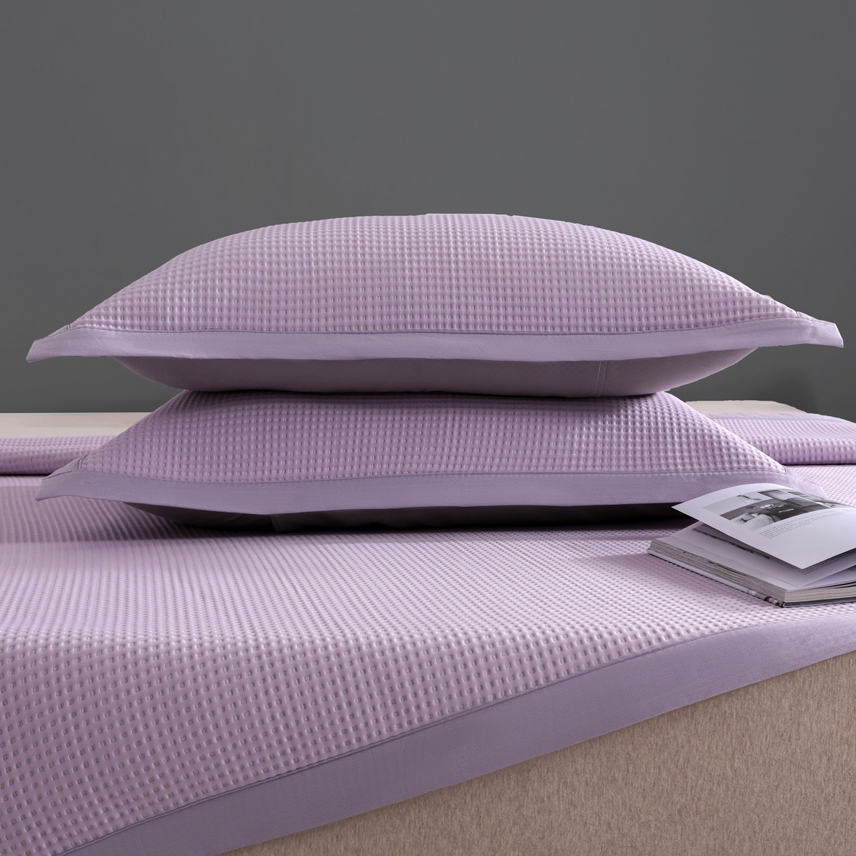 91家纺网 家纺一手货源 找家纺 耀悦家纺2025新款聚乙烯乙纶凉席pe凉感华夫格凉席三件套床笠床席子 华夫格-紫色