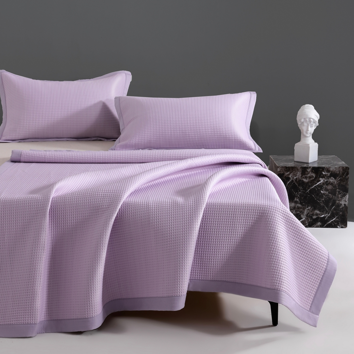 91家纺网 家纺一手货源 找家纺 耀悦家纺2025新款聚乙烯乙纶凉席pe凉感华夫格凉席三件套床笠床席子 华夫格-紫色