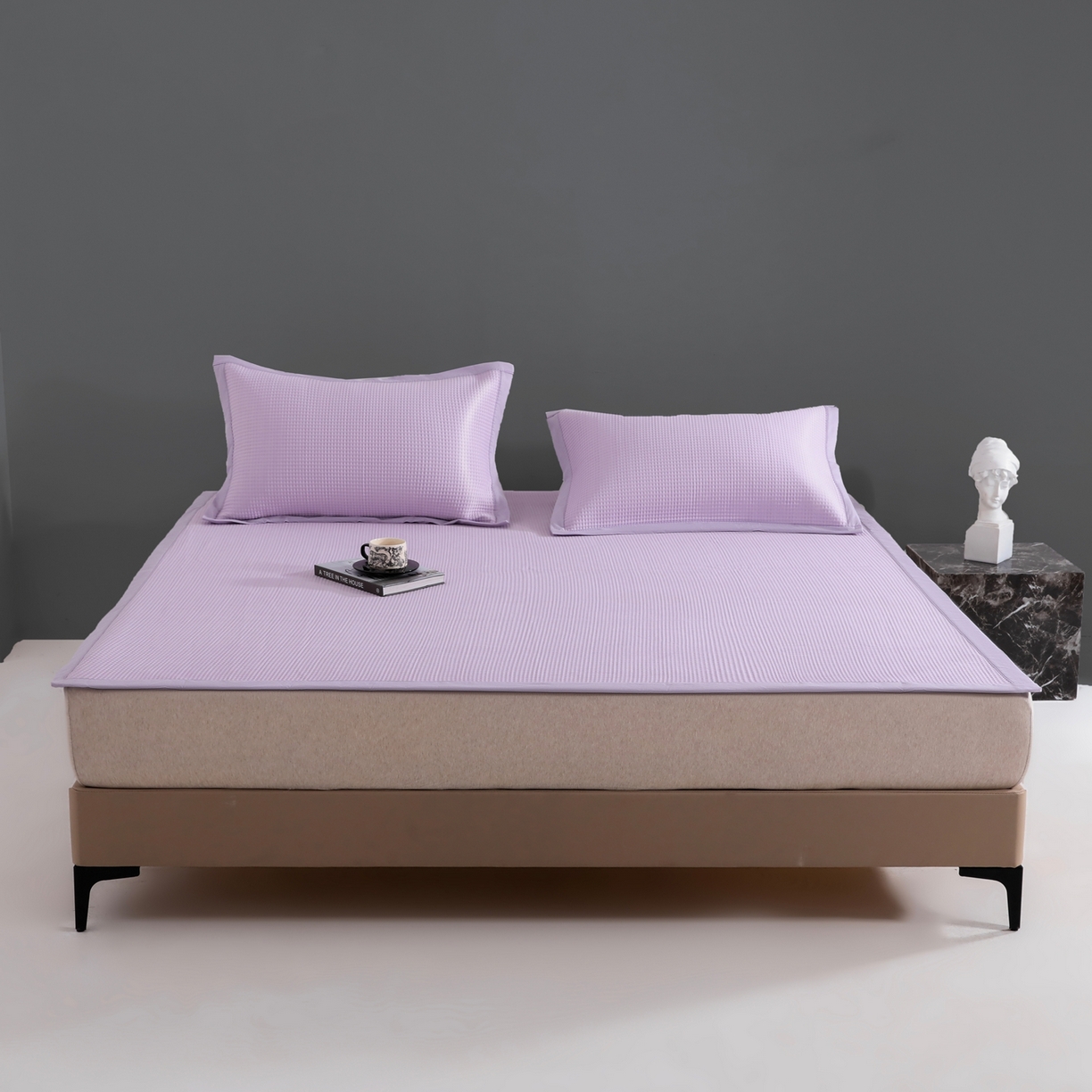 91家纺网 家纺一手货源 找家纺 耀悦家纺2025新款聚乙烯乙纶凉席pe凉感华夫格凉席三件套床笠床席子 华夫格-紫色