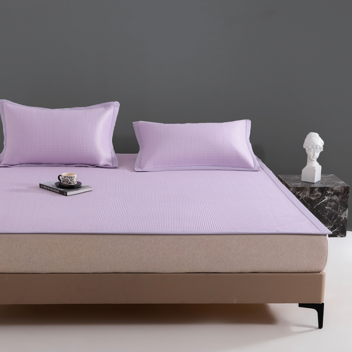 91家纺网 家纺一手货源 找家纺 耀悦家纺2025新款聚乙烯乙纶凉席pe凉感华夫格凉席三件套床笠床席子 华夫格-紫色