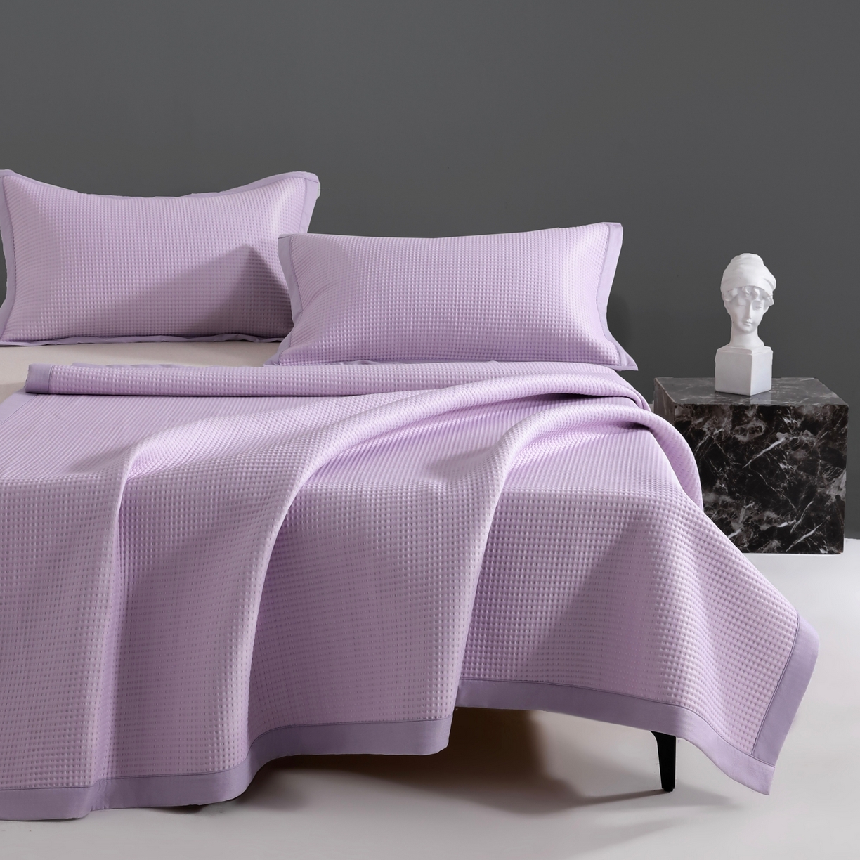 耀悦家纺2025新款聚乙烯乙纶凉席pe凉感华夫格凉席三件套床笠床席子 华夫格-紫色