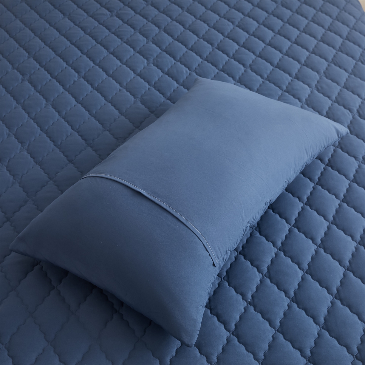 91家纺网 家纺一手货源 找家纺 雯豆家纺 2025新品外贸亚马逊纯色防水夹棉床笠跨境电商速卖通床罩可定制尺寸 菱形格防水床笠-藏蓝