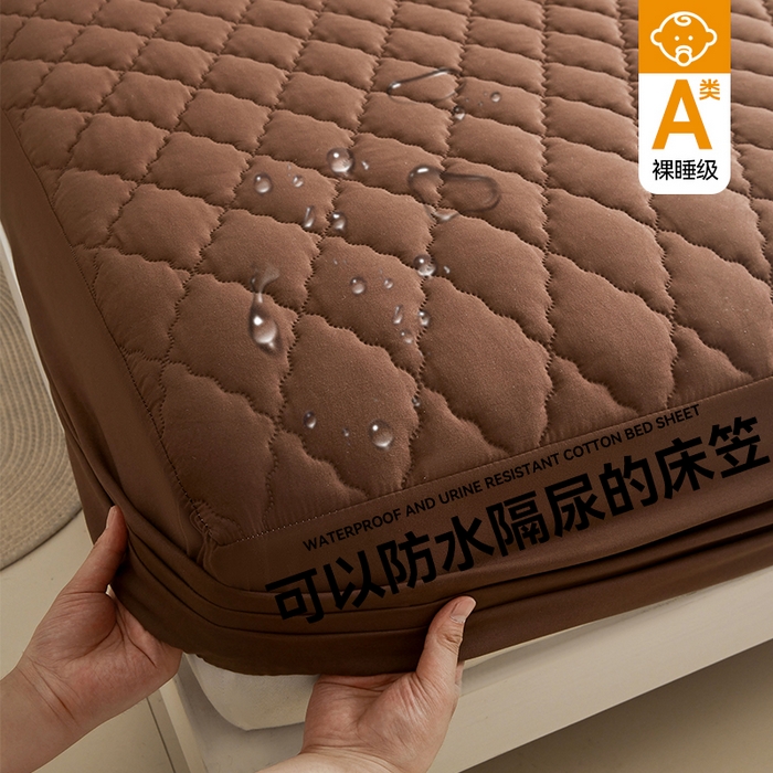 91家纺网 家纺一手货源 找家纺 （总）雯豆家纺 2025新品外贸亚马逊纯色防水夹棉床笠跨境电商速卖通床罩可定制尺寸