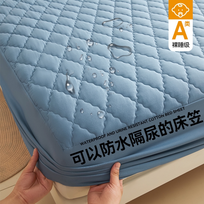 91家纺网 家纺一手货源 找家纺 （总）雯豆家纺 2025新品外贸亚马逊纯色防水夹棉床笠跨境电商速卖通床罩可定制尺寸