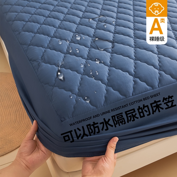 91家纺网 家纺一手货源 找家纺 （总）雯豆家纺 2025新品外贸亚马逊纯色防水夹棉床笠跨境电商速卖通床罩可定制尺寸