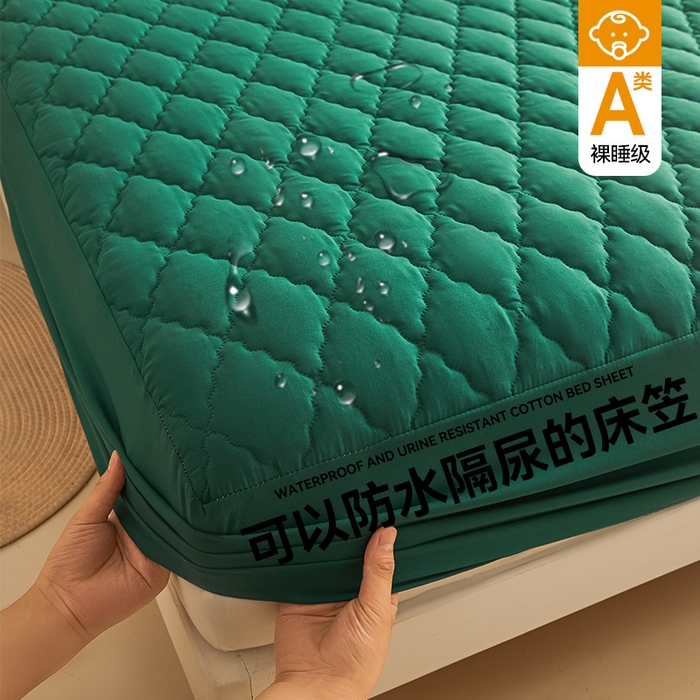 91家纺网 家纺一手货源 找家纺 （总）雯豆家纺 2025新品外贸亚马逊纯色防水夹棉床笠跨境电商速卖通床罩可定制尺寸