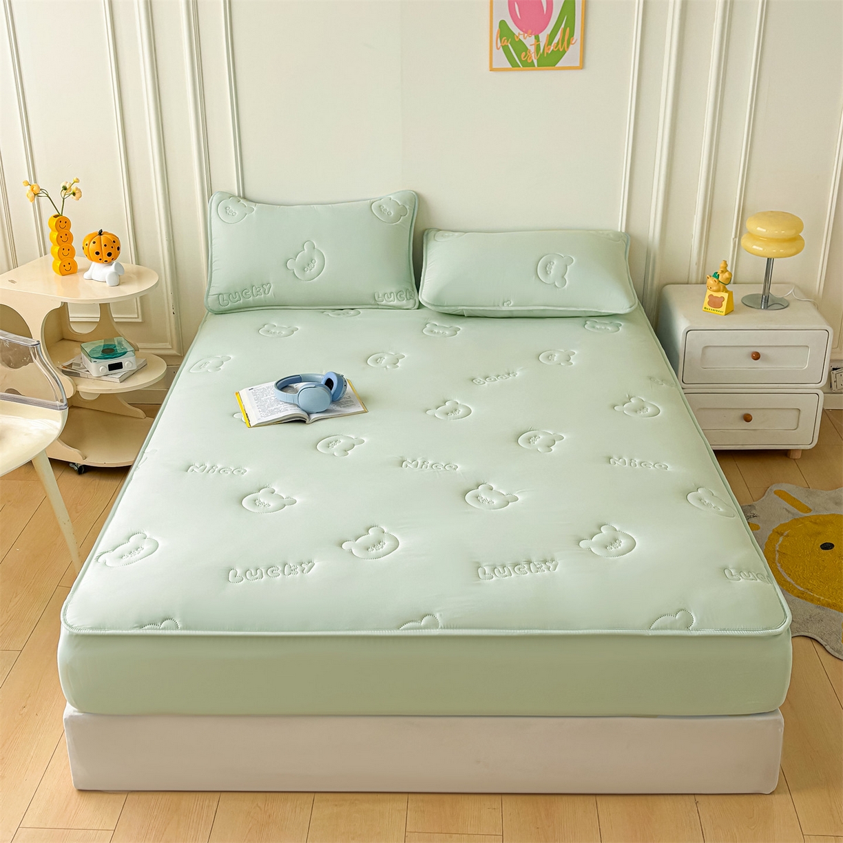 91家纺网 家纺一手货源 找家纺 （总）雯豆家纺 2025超声波夹棉防水床笠三件套纯色素色隔尿床罩床垫保护套