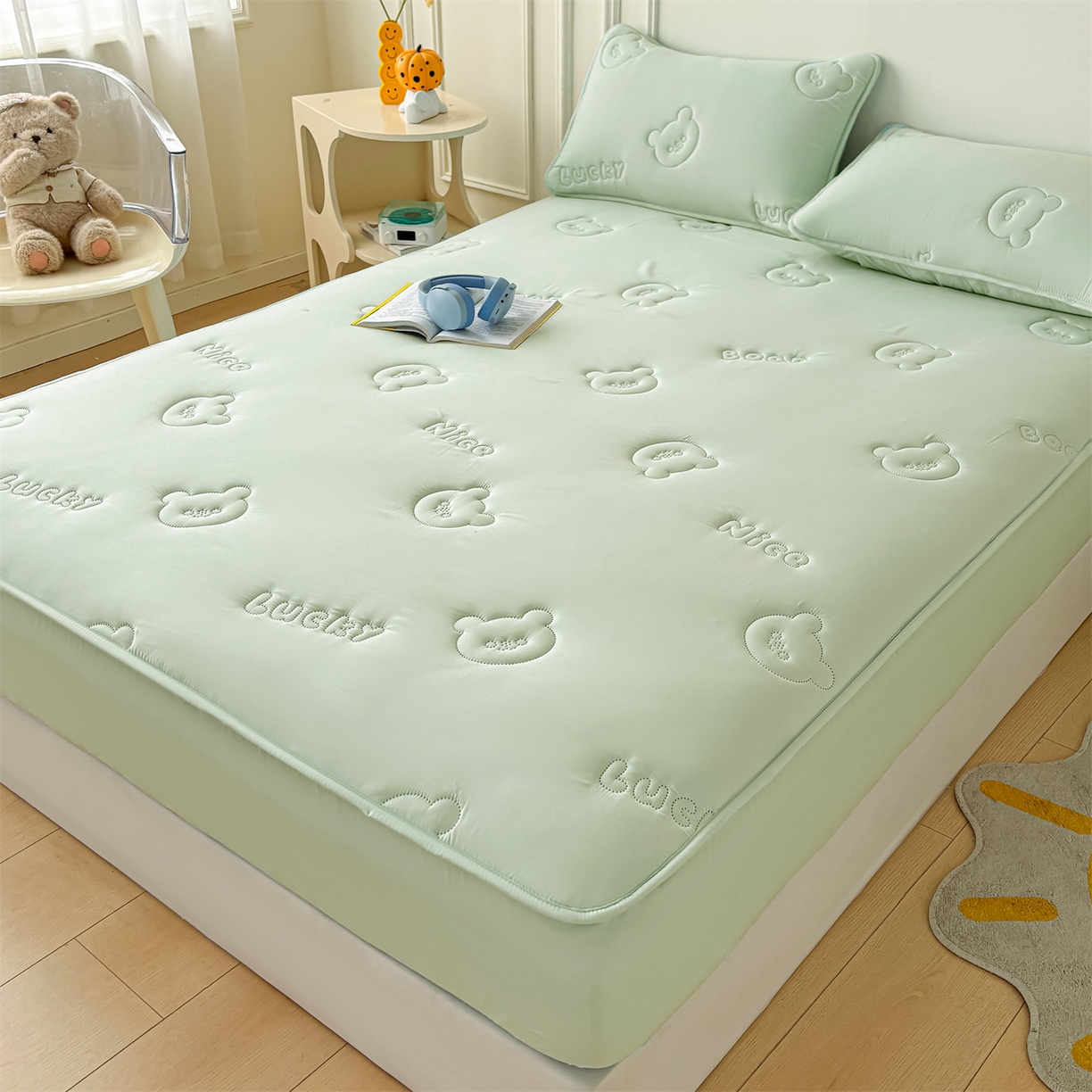 91家纺网 家纺一手货源 找家纺 （总）雯豆家纺 2025超声波夹棉防水床笠三件套纯色素色隔尿床罩床垫保护套