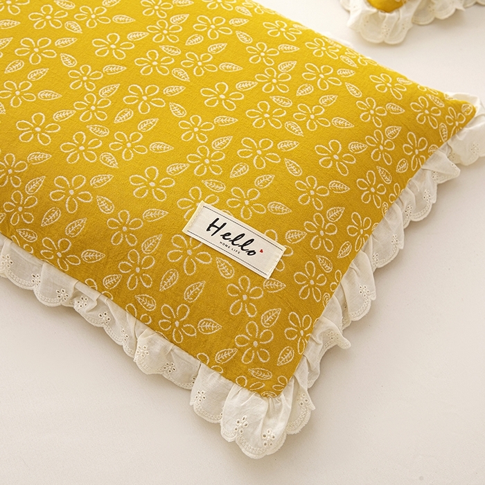 91家纺网 家纺一手货源 找家纺 （总）织布人 2023新款荞麦枕全棉双层纱蕾丝花边全荞麦枕头护颈硬枕芯-水仙