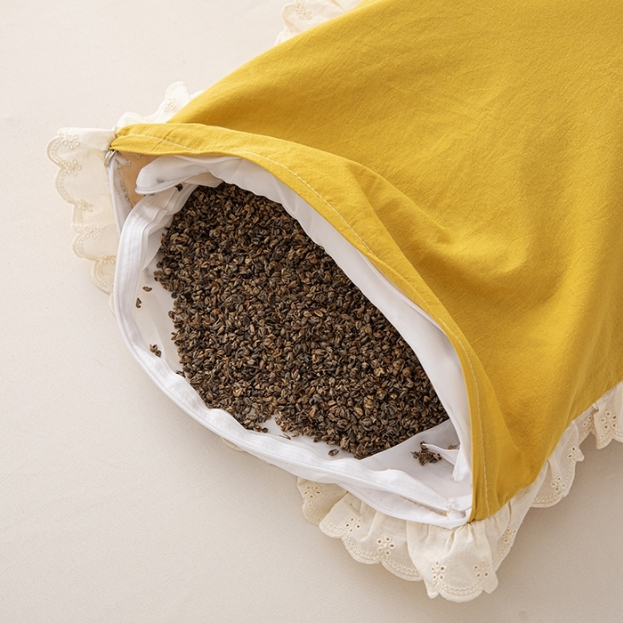 91家纺网 家纺一手货源 找家纺 （总）织布人 2023新款荞麦枕全棉双层纱蕾丝花边全荞麦枕头护颈硬枕芯-水仙