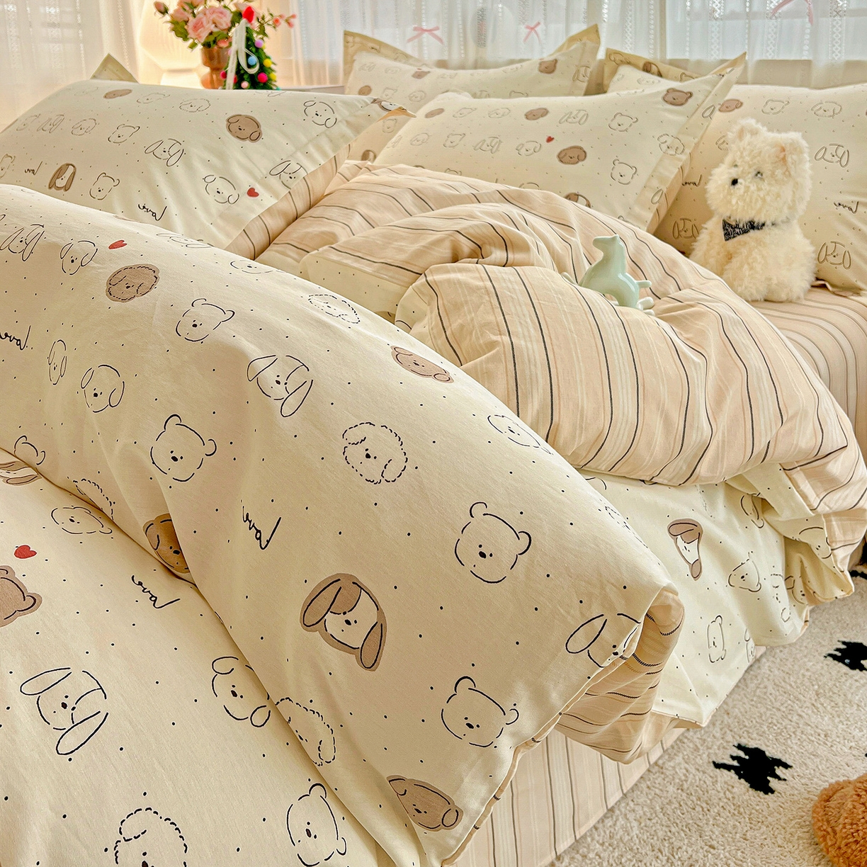 91家纺网 家纺一手货源 找家纺 依庭2025春夏新款12868全棉纯棉四件套 柴犬日出