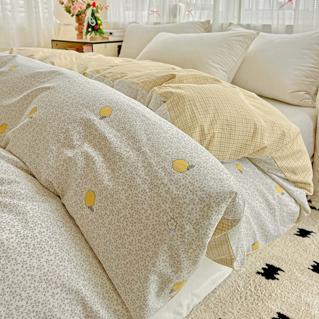 91家纺网 家纺一手货源 找家纺 依庭2025春夏新款12868全棉纯棉四件套 乐柠-黄