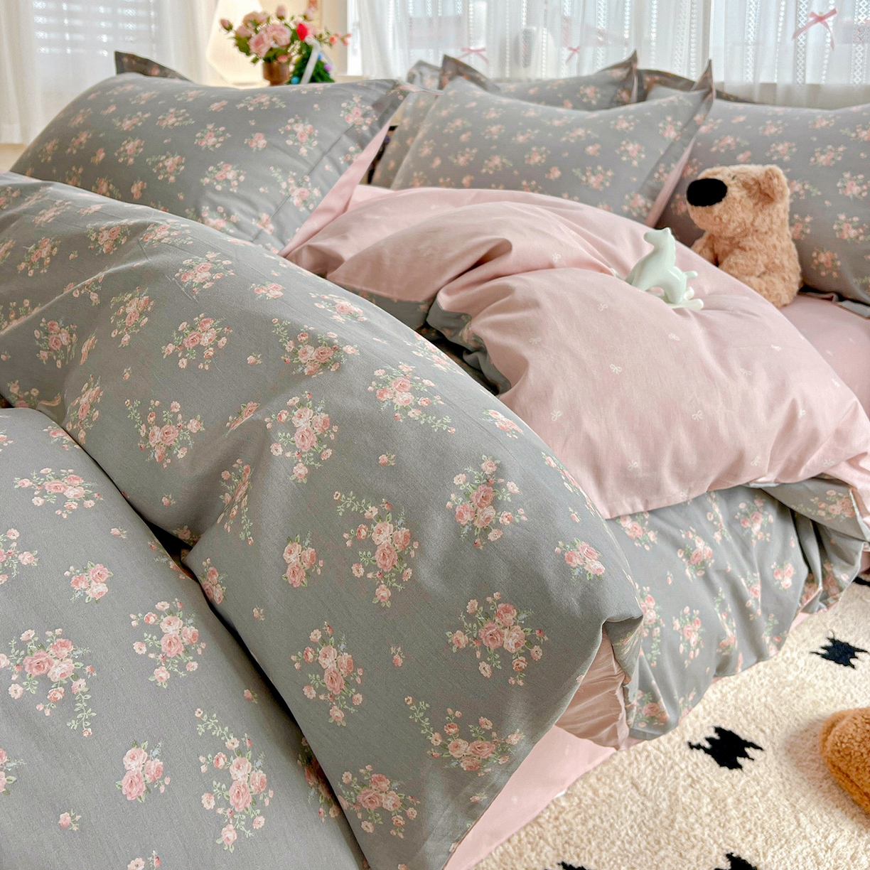 91家纺网 家纺一手货源 找家纺 依庭2025春夏新款12868全棉纯棉四件套 茉婉-灰