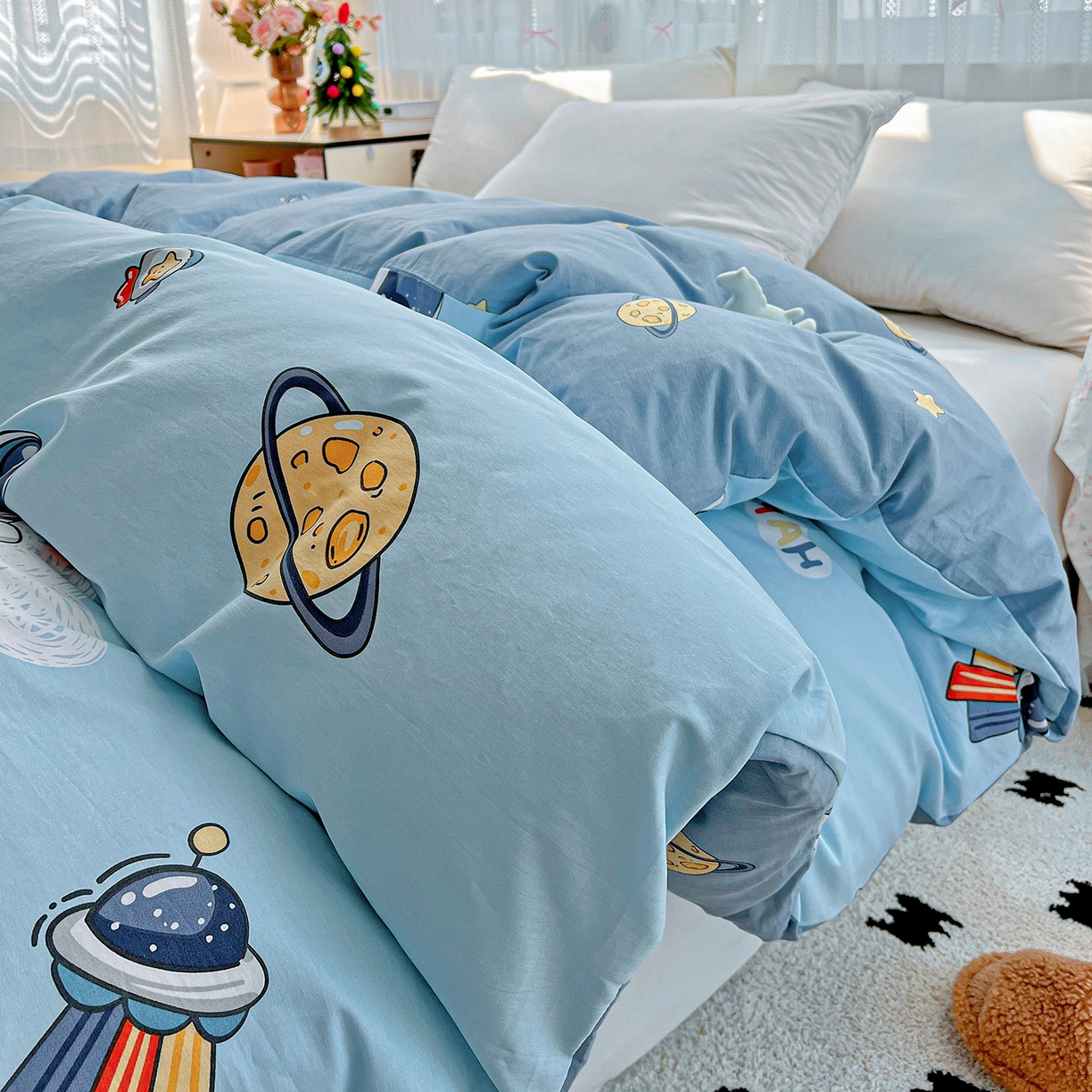 91家纺网 家纺一手货源 找家纺 依庭2025春夏新款12868全棉纯棉四件套 太空奇遇