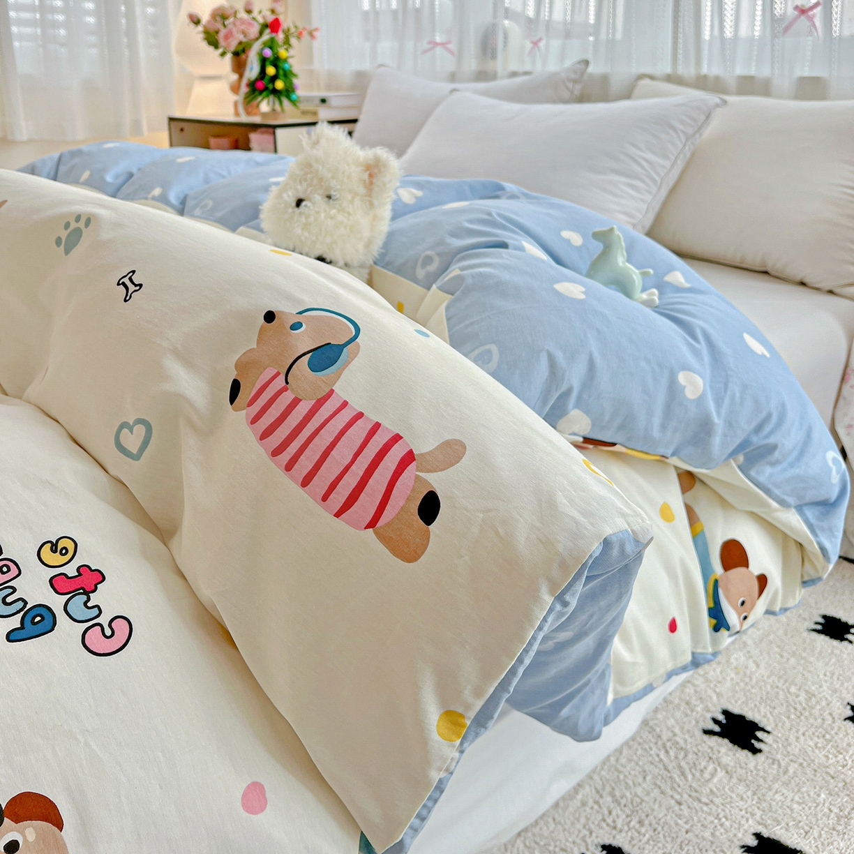 91家纺网 家纺一手货源 找家纺 依庭2025春夏新款12868全棉纯棉四件套 童趣蜜歌